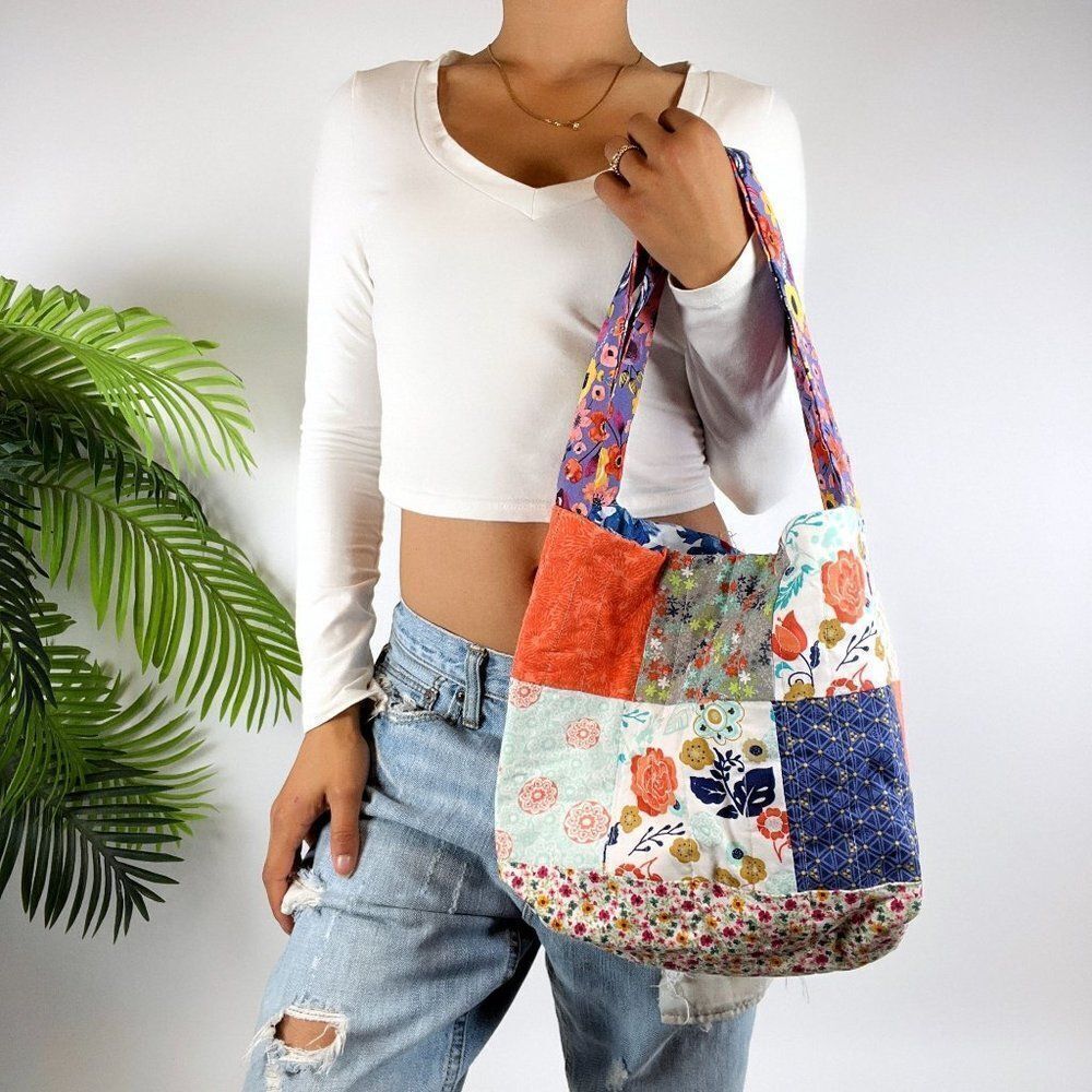 Vintage Cottagecore Floral Patchwork Bohemian Grandmacore Girly Tote Bag Purse